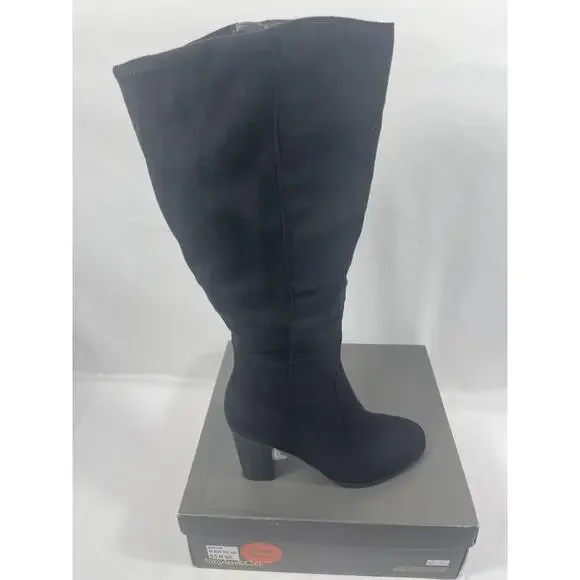 Style & Co Boots Women's Size 9.5 Wide Calf Black Block Heel Knee High Dress - Picture 2 of 8